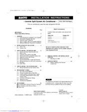 Sanyo 09KHS71 Installation Instructions Manual