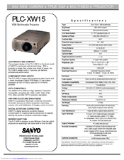 Sanyo PLC-XW15 Specification Sheet