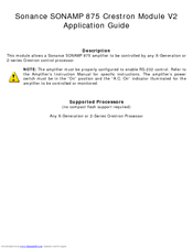 Sonance Sonamp 875D SE Application Manual