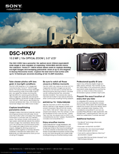 Sony DSC-HX5V/B - Cyber-shot Digital Still Camera Specifications