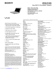 Sony VAIO PCG-C1XS Specifications