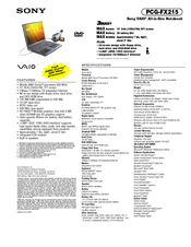 Sony VAIO PCG-FX215 Specifications