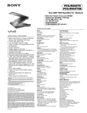 Sony PCG-R505TS Specifications