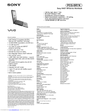 Sony VAIO PCG-SR7K Specifications