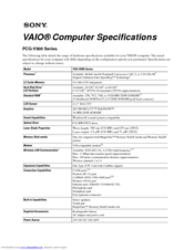 Sony VAIO PCG-V505NFP Specifications