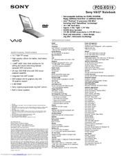 Sony VAIO PCG-XG19 Specifications