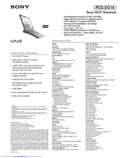 Sony VAIO PCG-XG18 Specifications