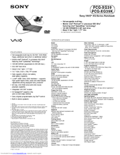 Sony VAIO PCG-XG39 Specifications