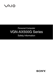 Sony VGN-AX570G - VAIO - Pentium M 1.86 GHz Safety Information Manual
