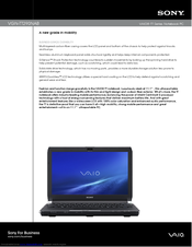 Sony VGN-TT290NAB - VAIO TT Series Specifications