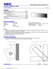 NEC MultiSync X431BT Installation Manual