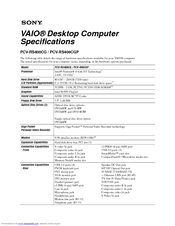 Sony VAIO PCV-RS400CG Specifications