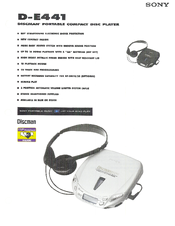 Sony Walkman D-E441 Specification Sheet