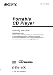 Sony D-EJ616CK - Portable Cd Player Operating Instructions Manual