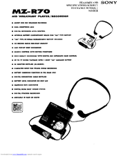 Sony Walkman MZ-R70 Specification Sheet