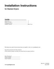 Speed Queen KGS18AWF Installation Instructions Manual