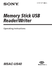 Sony MSAC-US40 - MemoryStick Flash Memory Card USB 2.0 Reader Operating Instructions Manual