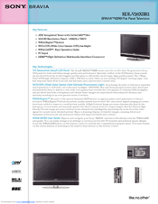 Sony BRAVIA KDL-V32XBR1 Operation Manual