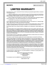 Sony GrandWega KDF-60XBR950 Limited Warranty