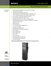 Sony ICD-BM1VTP Specifications