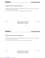 Sony VAIO PCV-RZ10CE Important Information