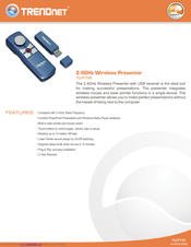 TRENDnet TU-P1W - 2.4GHz Wireless Presenter Presentation Remote Control Specifications