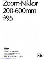 Nikon AI-S Zoom-Nikkor 200-600mm f/9.5 Instruction Manual