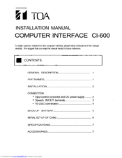 Toa CI-600 Installation Manual