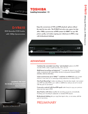 Toshiba DVR610 - DVDr/ VCR Combo Specifications
