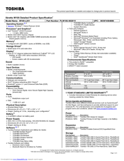 Toshiba libretto W105 Specifications