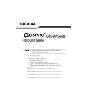 Toshiba Qosmio G45-AV Series Resource Manual