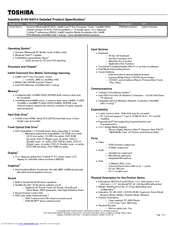 Toshiba A105-S4014 Specifications