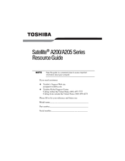 Toshiba A205-S7468 - Satellite - Core 2 Duo 1.5 GHz Resource Manual