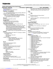 Toshiba PSAW3U-03Y001 Specifications