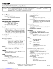 Toshiba M105-S3021 Specifications