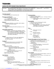 Toshiba R25-S3503 Specifications