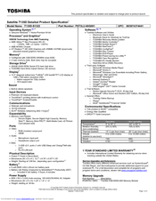 Toshiba T135D-S1322 Specifications