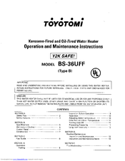 Toyotomi BS-36UFF Type B Operating And Maintenance Instructions Manual