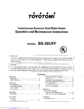 Toyotomi BS-36UFF Operating And Maintenance Instructions Manual