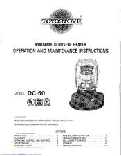 Toyostove DC-60 Operating And Maintenance Instructions Manual