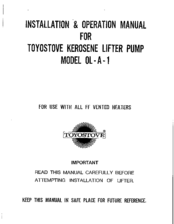 Toyostove OL-A-1 Installation & Operation Manual
