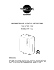 Toyostove OPT-91UL Installation And Operation Instructions Manual