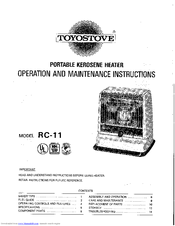 Toyostove RC-11 Operating And Maintenance Instructions Manual