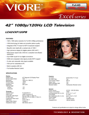 Viore LC42VXF120PB Specifications