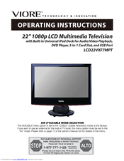 Viore LCD22VXF7MPT Operating Instructions Manual