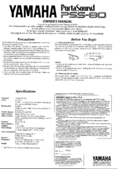 Yamaha PortaSound PSS-80 Owner's Manual