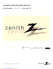 Zenith H25E37Y Installation And Operating Manual, Warranty