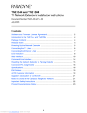 Paradyne TNE1544 Installation Instructions Manual