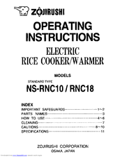 Zojirushi NS-RNC18 Operating Instructions Manual