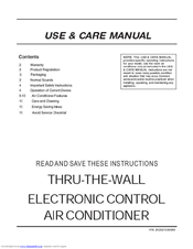 Frigidaire FAH086S1T - Through The Wall Room Air Conditioner Use And Care Manual